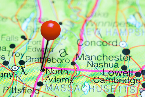 North Adams, Massachusetts located on a map